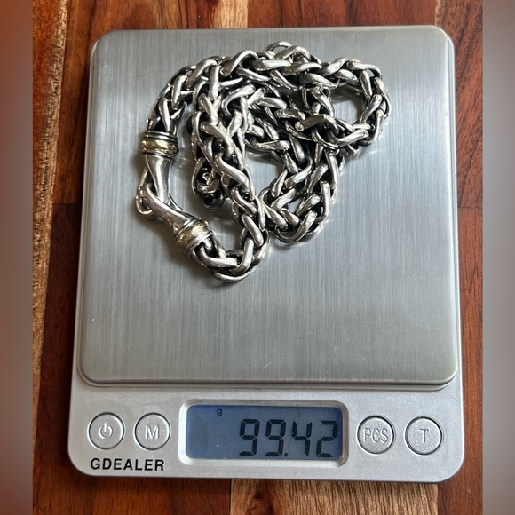 David Yurman Sterling Silver & 14k Gold 8mm Wide Wheat Chain Necklace 18” Long - Picture 8 of 8